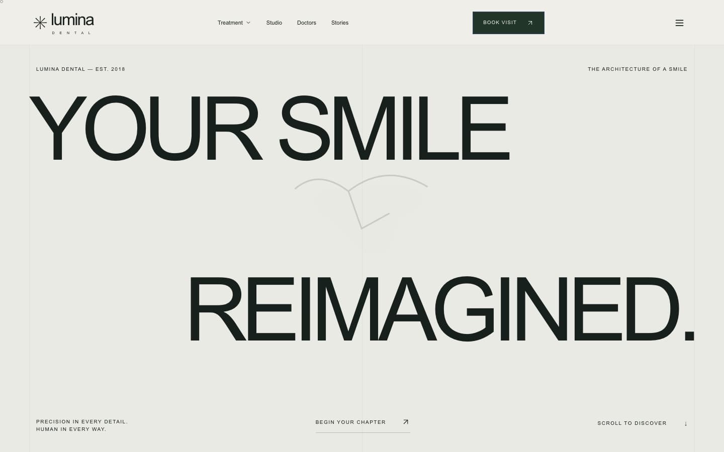 Architectural clinic homepage — Lumina — Premium Dental Clinic & Patient Portal