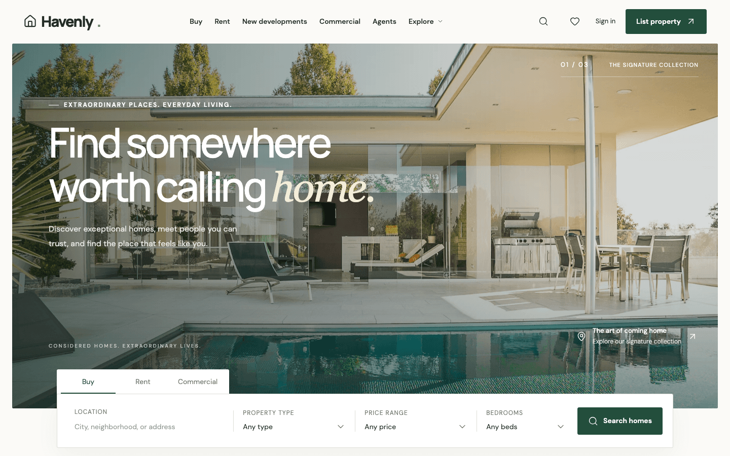 Havenly — Premium Real Estate Marketplace homepage preview